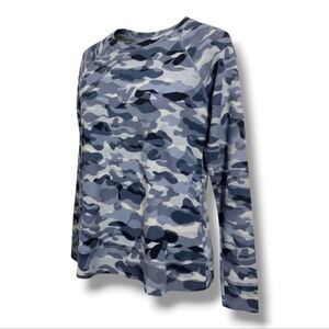 Karen Scott Sport Women’s Blue Camo Waffle Knit Crewneck Top - XS